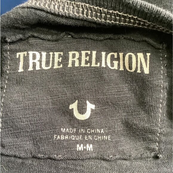 TRUE RELIGION Slub Knit Cotton T-Shirt M Crewneck Short Sleeve Tee Washed Black - Picture 5 of 5
